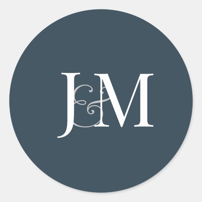 Eleganter Navy Blue Monogram Round Sticker (Vorderseite)