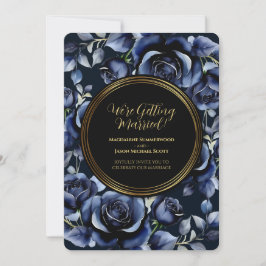Eleganter Navy Blue Rose Blumen- und Goldschwarzra Einladung