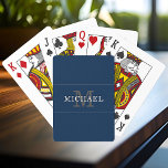 Eleganter Navy Blue Silver Monogram Individuelle N Spielkarten<br><div class="desc">Passen Sie den Text an und erstellen Sie einfach Ihre personalisierten Spielkarten. Klicken Sie auf ENTWICKLUNG BEARBEITEN, um die Textfarbe oder Hintergrundfarbe zu ändern. Sie können dieses Design auf andere Zazzle-Produkte übertragen und an die meisten Zazzle-Produkte anpassen. Standard Studio-Designs werden in hochauflösender Grafik für berufliche Drucke erstellt. Vielen Dank, dass...</div>