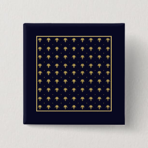 Eleganter Navy Blue und Gold Damask Button
