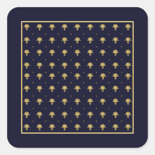 Eleganter Navy Blue und Gold Damask Quadratischer Aufkleber