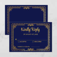 Eleganter Navy Blue und Gold Deko Wedding RSVP