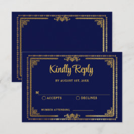 Eleganter Navy Blue und Gold Deko Wedding RSVP