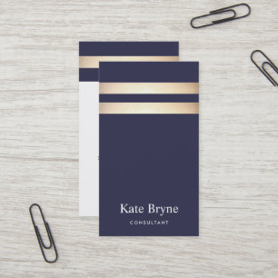 Eleganter Navy Blue und Imitate Gold Foil Streifen Visitenkarte