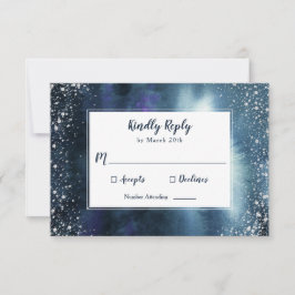 Eleganter Navy Blue Watercolor Silver Glitzer RSVP Karte