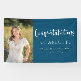 Eleganter Navy Blue White Abschluss Foto Banner