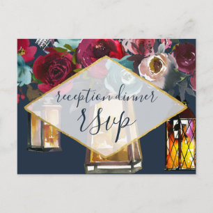 Eleganter Navy Burgundy Lanterns Empfang UAWG Einladungspostkarte