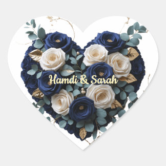 Eleganter Navy-Gold-Blumen-Monogramm-Herz-Aufklebe Herz-Aufkleber