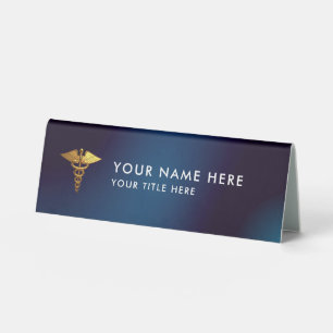 Eleganter Navy-Gold-Caduceus Arzt Tischaufsteller