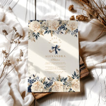 Eleganter Navy Gold Floral Abschluss