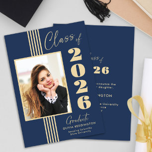 Eleganter Navy-Gold-Fotorahmen für die Abschlussfe Ankündigung