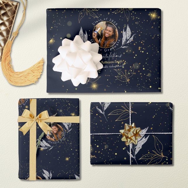 Eleganter Navy Gold Herzlichen Glückwunsch Abschlu Geschenkpapier Set (Von Creator hochgeladen)
