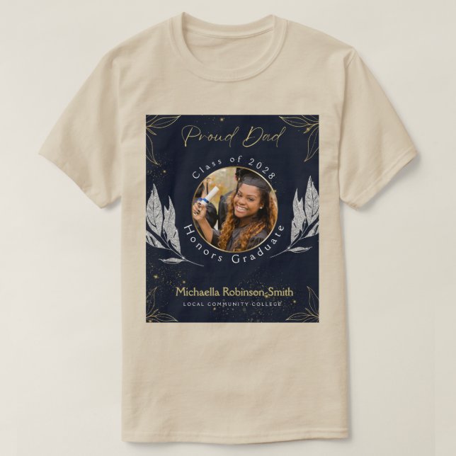 Eleganter Navy Gold Proud Vater Abschluss T-Shirt (Design vorne)