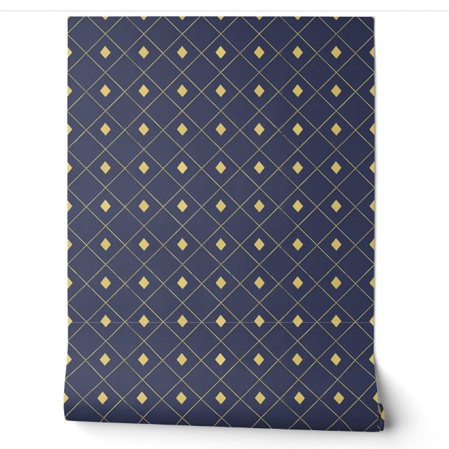 Eleganter Navy und Gold Geometric Diamond Tapete (Abrollen)