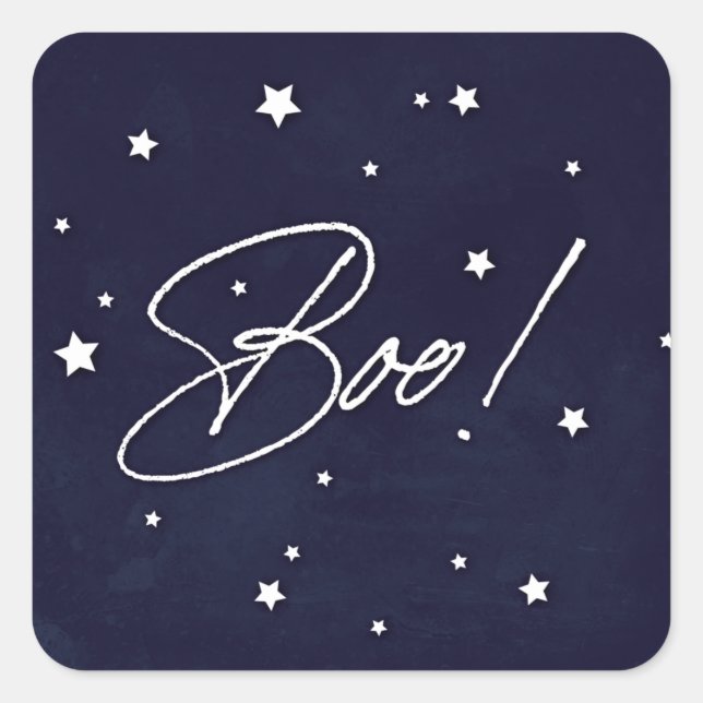 Eleganter Navy+White Scattered Stars Boo! Hallowee Quadratischer Aufkleber (Vorderseite)