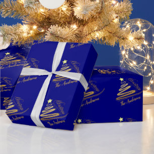 Eleganter Navyblauer Weihnachtsbaum mit Goldfolie Geschenkpapier