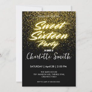Eleganter Neon Gold Black Retro Sweet 16. Geburtst Dankeskarte