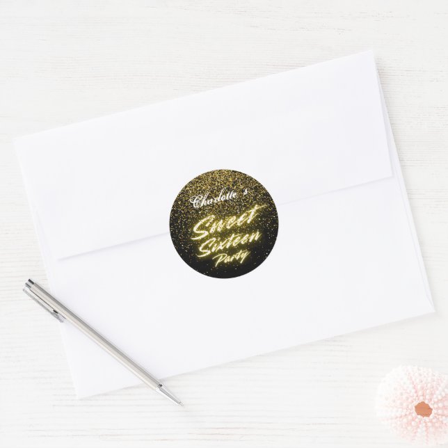 Eleganter Neon Gold Black Retro Sweet 16. Geburtst Runder Aufkleber (Umschlag)