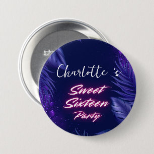 Eleganter Neon Pink Black Retro Sweet 16. Geburtst Button