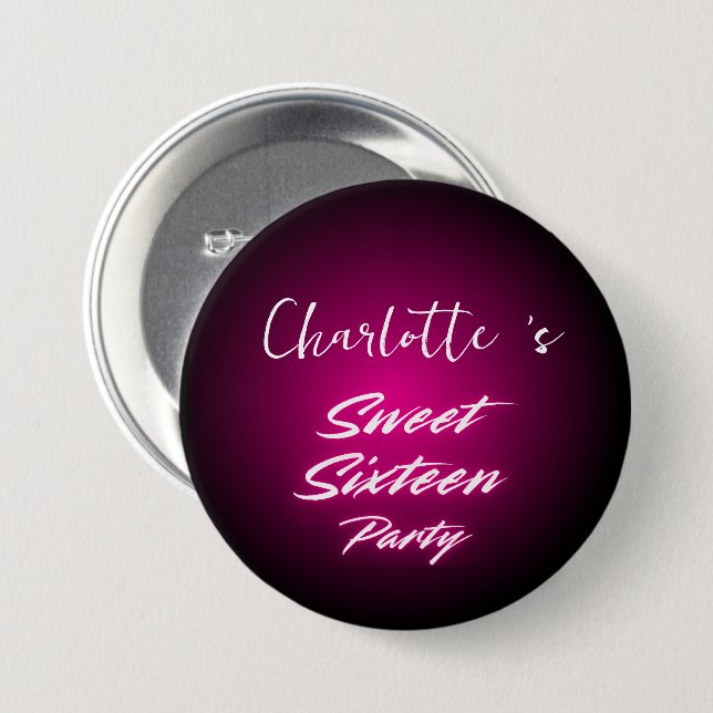 Eleganter Neon Pink Black Retro Sweet 16. Geburtst Button (Vorne & Hinten)