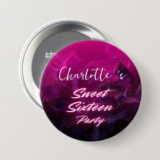 Eleganter Neon Pink Black Retro Sweet 16. Geburtst Button