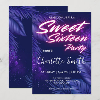Eleganter Neon pink Blue Verlass Sweet 16. Geburts Einladung