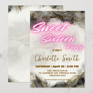 Eleganter Neon Rosa Retro Gold Sweet 16. Geburtsta