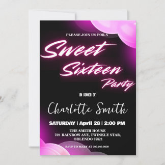 Eleganter Neon rosa Retro schwarz Sweet 16. Geburt
