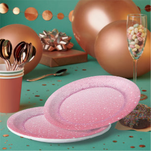 Eleganter Neon rosa Retro schwarz Sweet 16. Geburt Pappteller
