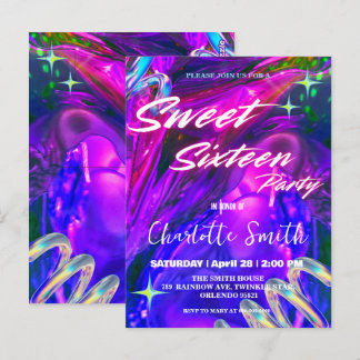 Eleganter Neon rosa Retro schwarz Sweet 16. Geburt Postkarte