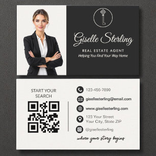 Eleganter neutraler Foto Real Anwesen Agent QR Cod Visitenkarte