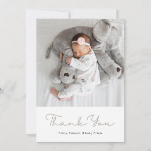 Eleganter neutraler Schleifen-Baby-Shower-Foto Dankeskarte