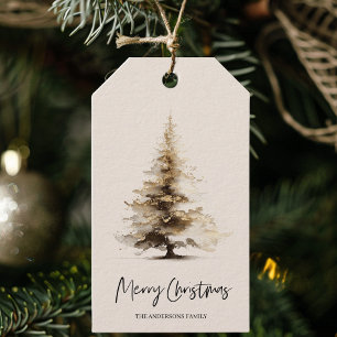 Eleganter neutraler Wasserfarben-Weihnachtsbaum  Geschenkanhänger
