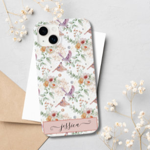 Eleganter Niedlich rosa Wildblume Bird Custom Case-Mate iPhone 14 Plus Hülle
