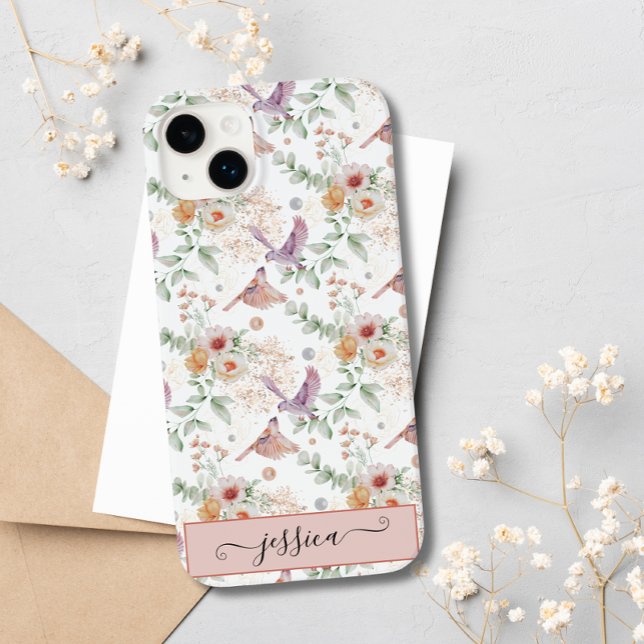 Eleganter Niedlich rosa Wildblume Bird Custom Case-Mate iPhone 14 Plus Hülle (Von Creator hochgeladen)