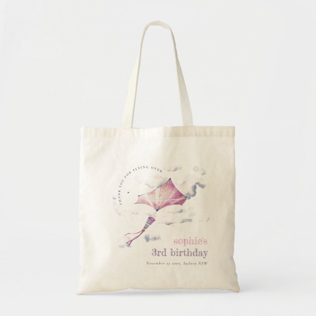 Eleganter Niedlich rosafarbener Kite Himmel Wolken Tragetasche (Vorne)