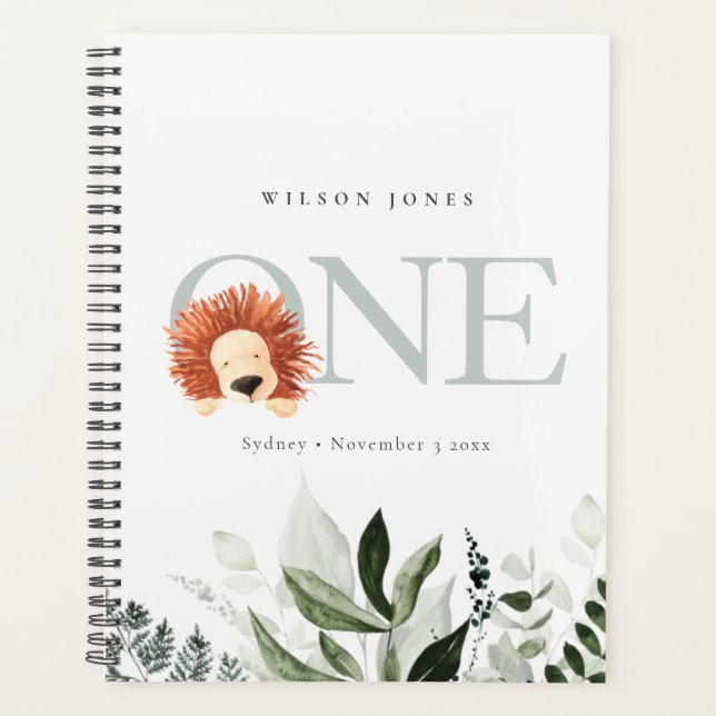 Eleganter Niedlicher Boho Lion Foliage 1. Geburtst Planer (Vorderseite)