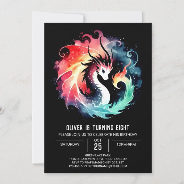 Eleganter Niedlicher Dragon Geburtstag Einladung (Vorderseite)