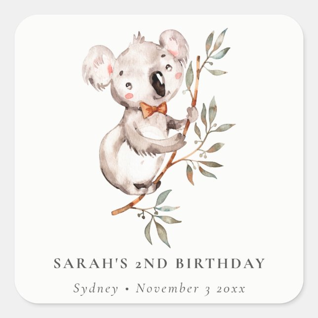 Eleganter Niedlicher Sleepy Koala Foliage jeden Ge Quadratischer Aufkleber (Vorderseite)