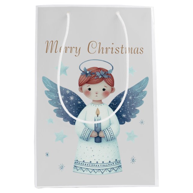 Eleganter nordischer Weihnachtsgel mit Kerze Mittlere Geschenktüte (Vorderseite)