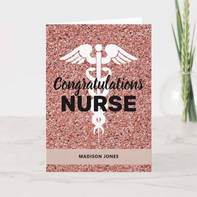 Eleganter Nurse Abschluss Rosa Glitzer Personalisi Karte (Vorderseite)