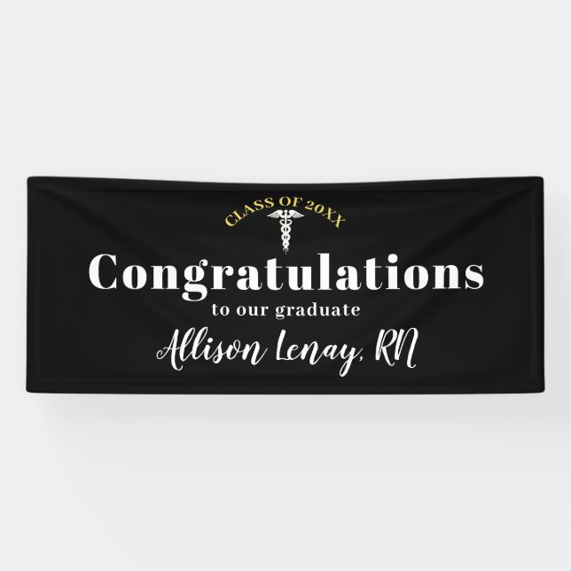 Eleganter Nurse Abschluss Schwarz-weiß Personalisi Banner (Horizontal)
