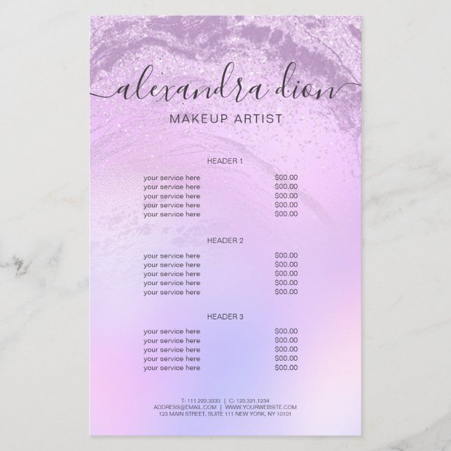 Eleganter Obre Glitzer Marmor Makeup Künstler Flyer (Vorne)