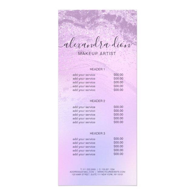 Eleganter Obre Glitzer Marmor Makeup Künstler Werbekarte (Vorne)