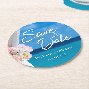 Eleganter Ocean Beach Summer Save the Date Runder Pappuntersetzer