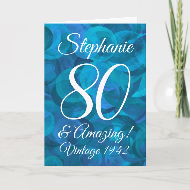 Eleganter Ocean Blue 80 und Phantastischer Geburts Karte (Vorderseite)