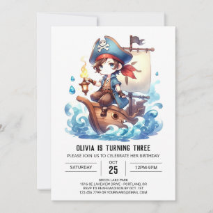 Eleganter Ocean Pirate Geburtstag Einladung