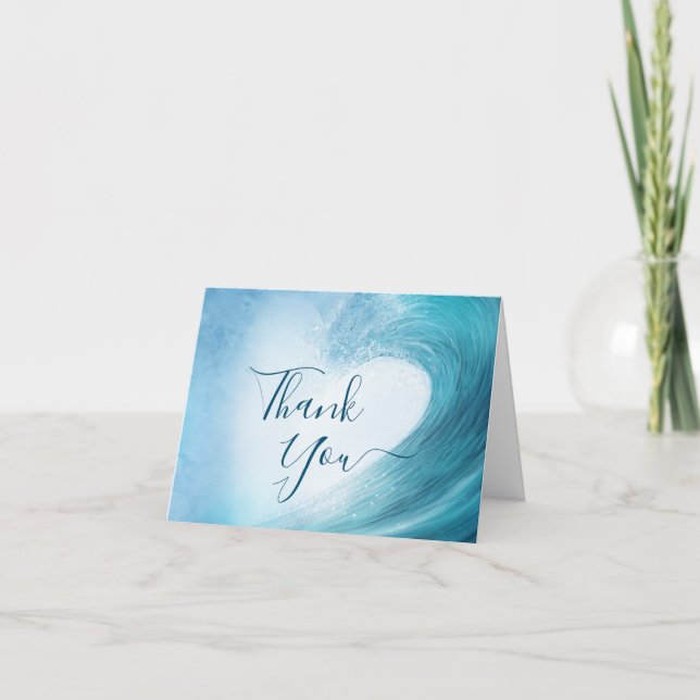 Eleganter Ocean Wave Foto Beach Hochzeit Dankeskarte (Vorderseite)