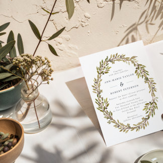 Eleganter Olive Branch Wreath Wedding Einladung