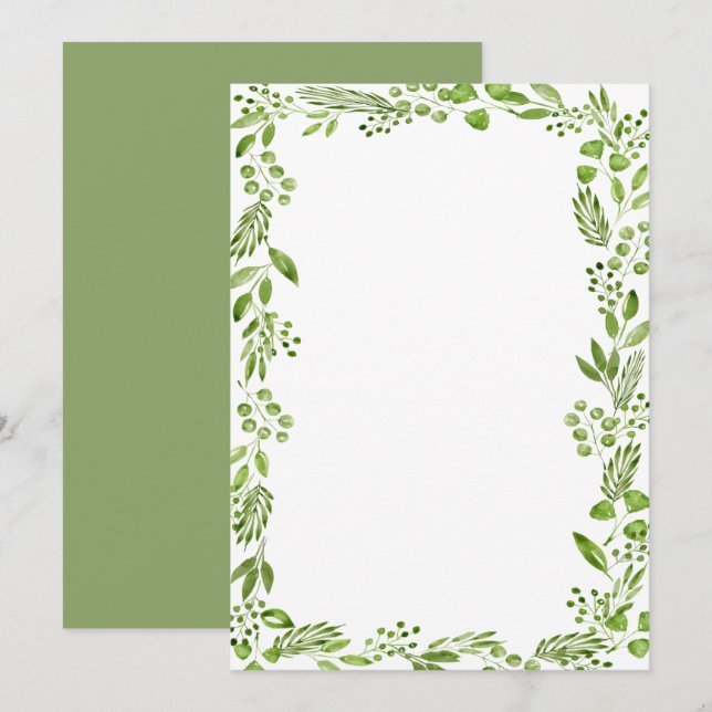 Eleganter Olive-Leaf-Rahmen für Wasserfarben, benu Einladung (Vorne/Hinten)